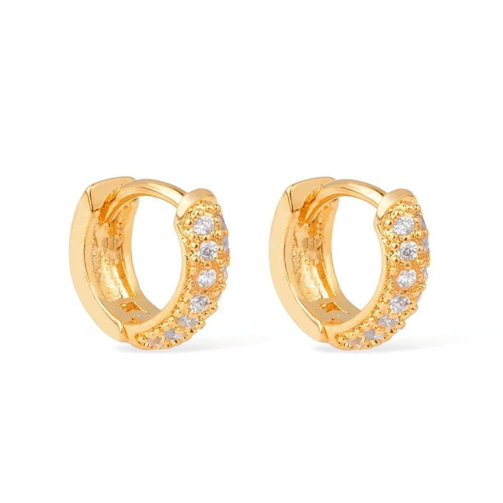 Brinco de Argolinha 14 Pedras Ouro 24k